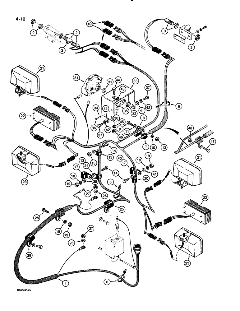 Схема запчастей Case 621 - (4-12) - FRONT HARNESS, LAMPS AND SWITCHES (04) - ELECTRICAL SYSTEMS