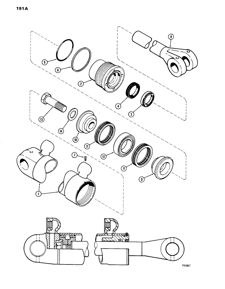 Схема запчастей Case W14 - (191A) - G33864 AND G33865 LOADER LIFT CYLINDERS, GLAND HAS (08) - HYDRAULICS