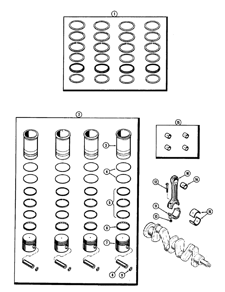 Схема запчастей Case W5 - (012) - PISTON ASSEMBLY AND CONNECTING RODS, (164) SPARK IGNITION ENGINE W/ WET SLEEVES (02) - ENGINE