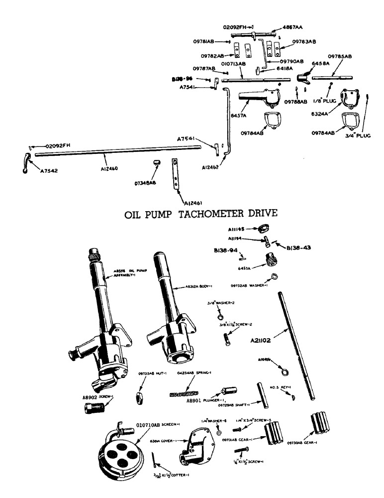 Схема запчастей Case W9 - (010) - DIESEL ENGINE, DECOMPRESSOR, OIL PUMP, TACHOMETER DRIVE (02) - ENGINE