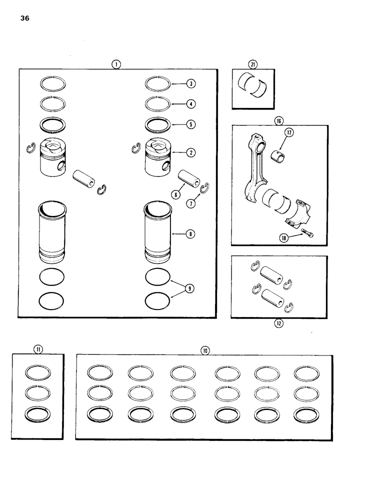 Схема запчастей Case 1150B - (036) - PISTONS, (451BD) AND (451BDT) DIESEL ENGINES (01) - ENGINE