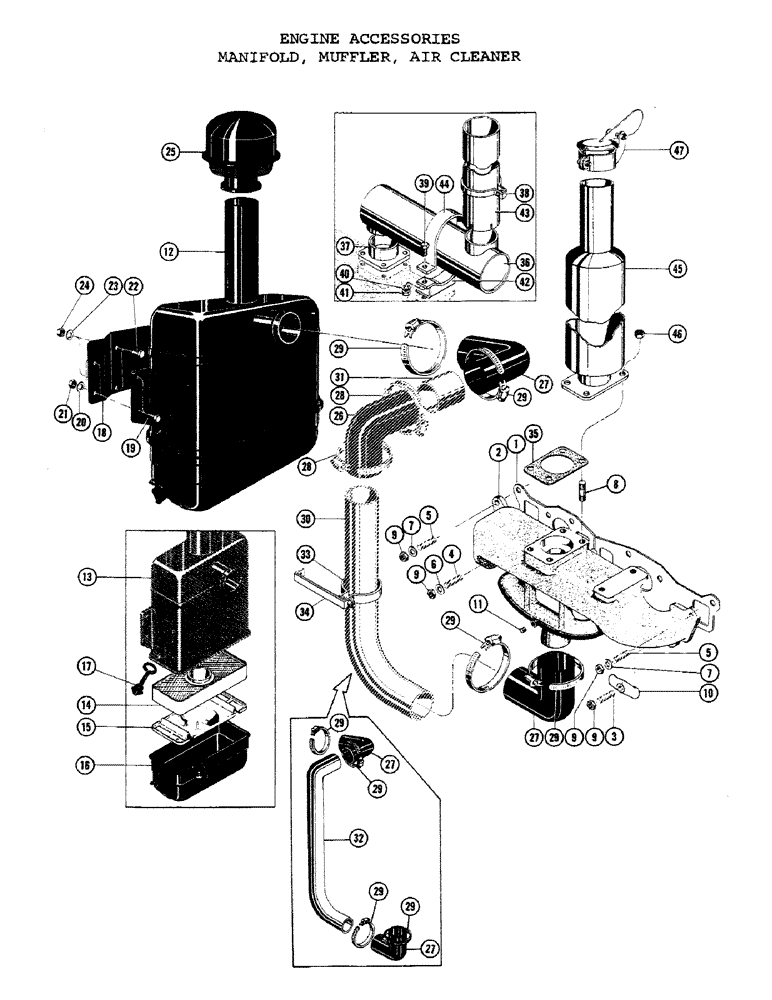 Схема запчастей Case 1000C - (044) - ENGINE ACCESSORIES, MANIFOLD, MUFFLER, AIR CLEANER (01) - ENGINE