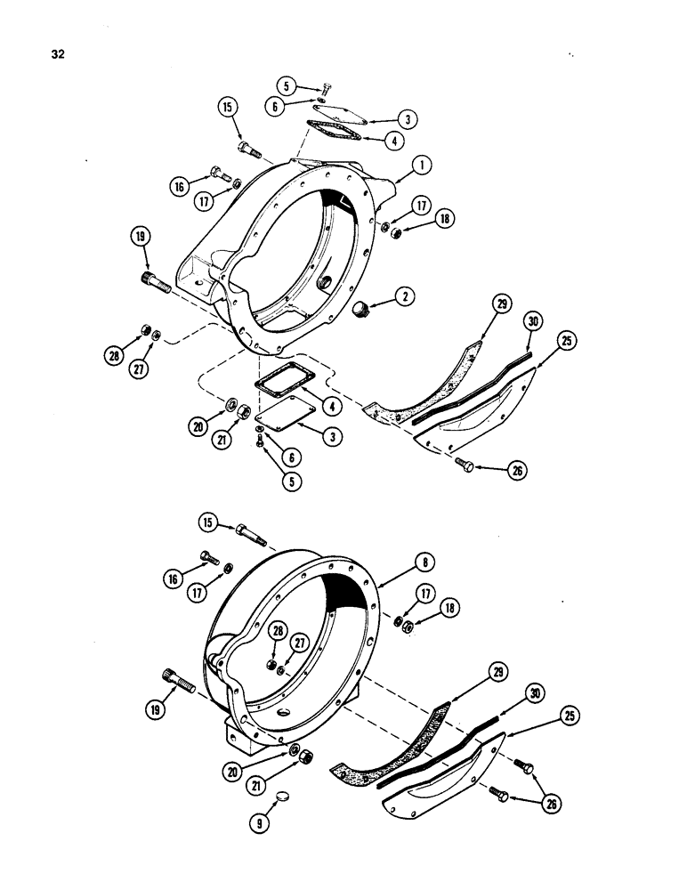 Схема запчастей Case W20 - (032) - FLYWHEEL HOUSING, 401BD AND 401BDT DIESEL ENGINE (02) - ENGINE