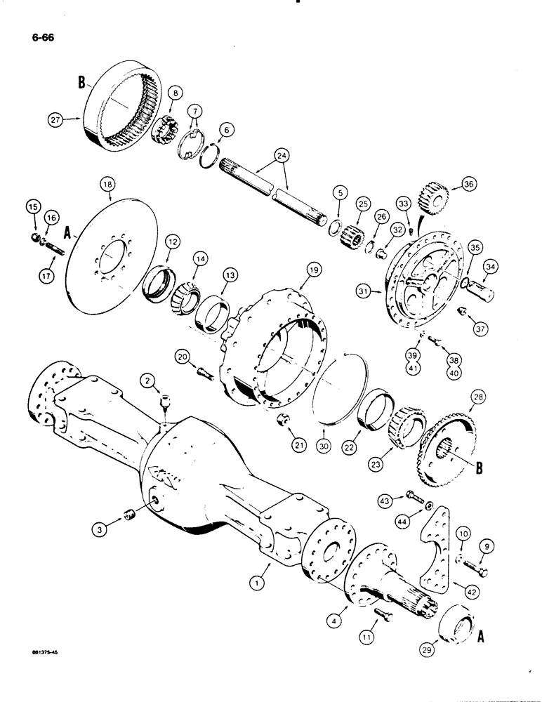 Схема запчастей Case W20C - (6-66) - W20C AXLE HOUSING AND PLANETARY, FRONT AXLES - L113584 AND L118129 (06) - POWER TRAIN