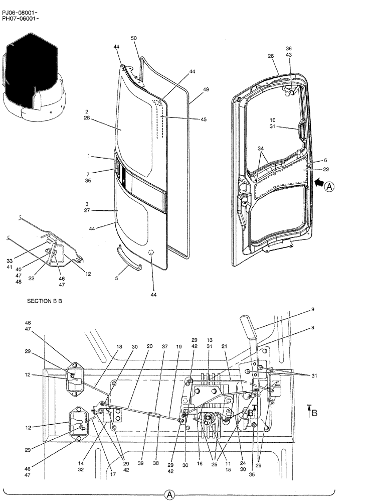 Схема запчастей Case CX50B - (01-059) - DOOR ASSY, CAB (PM51C00006F1%LD) (05) - SUPERSTRUCTURE