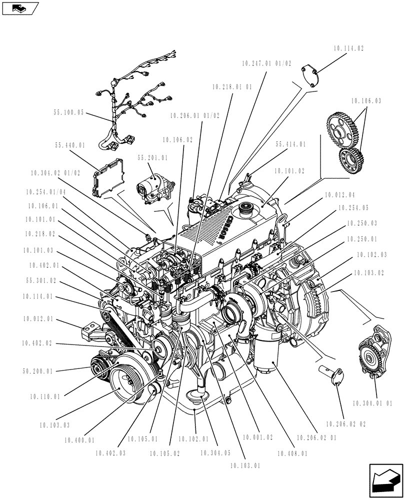 Схема запчастей Case F2CE9684E E017 - (10.000.01[01]) - PICTORIAL OVERVIEW 1/1 - ENGINE (01) - ENGINE
