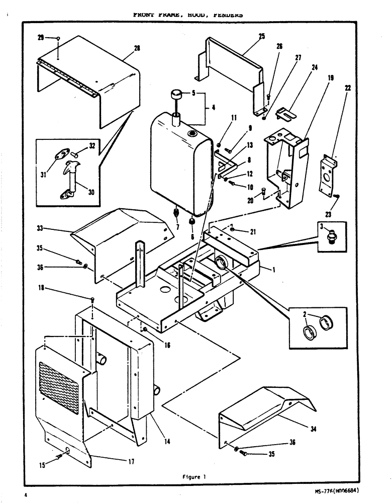 Схема запчастей Case P63 - (04) - FRONT FRAME, HOOD, FENDERS 