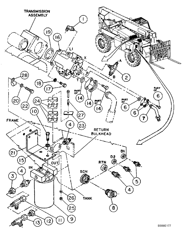 Схема запчастей Case 686GXR - (8-04) - HYDRAULIC FITTINGS AT PUMP & FILTER (ALL 686G MODELS; BSN 686GXR JFE0001848; 688G JFE0003613) (08) - HYDRAULICS