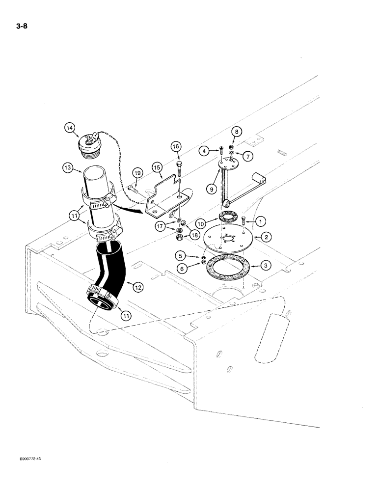 Схема запчастей Case 721 - (3-08) - FUEL TANK FILLER AND SENDER, P.I.N. JAK0022432 AND AFTER (03) - FUEL SYSTEM