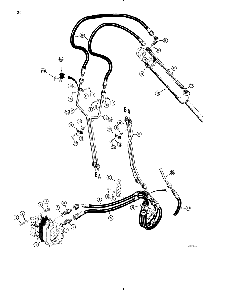 Схема запчастей Case 35 - (024) - BUCKET CYLINDER HYDRAULIC CIRCUIT, MODELS WITH EXTENDABLE DIPPER, 850 AND 850B ONLY 