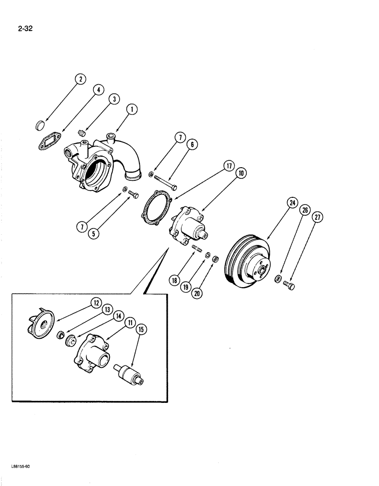 Схема запчастей Case 1187B - (2-32) - WATER PUMP, 504BDT ENGINE (02) - ENGINE