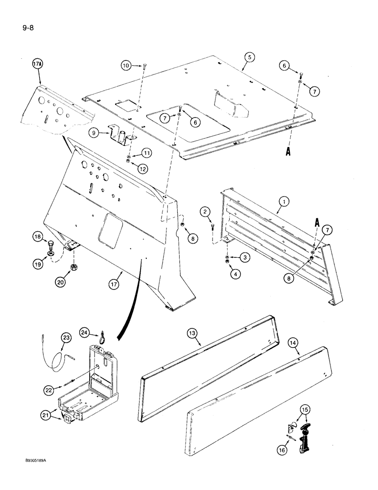 Схема запчастей Case 360 - (9-008) - HOOD, GRILLE, SIDE PANELS, AND FRONT CONSOLE - WISCONSIN GASOLINE ENGINE MODELS (09) - CHASSIS/ATTACHMENTS