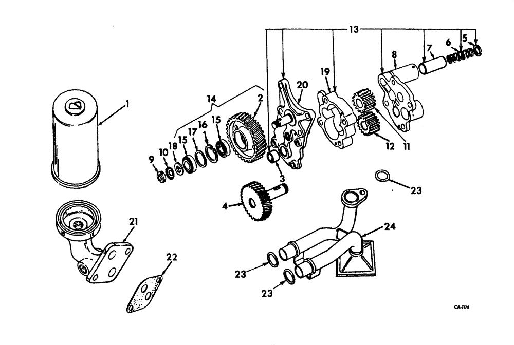 Схема запчастей Case 3400 - (124) - LUBRICATING OIL PUMP AND FILTER (10) - ENGINE