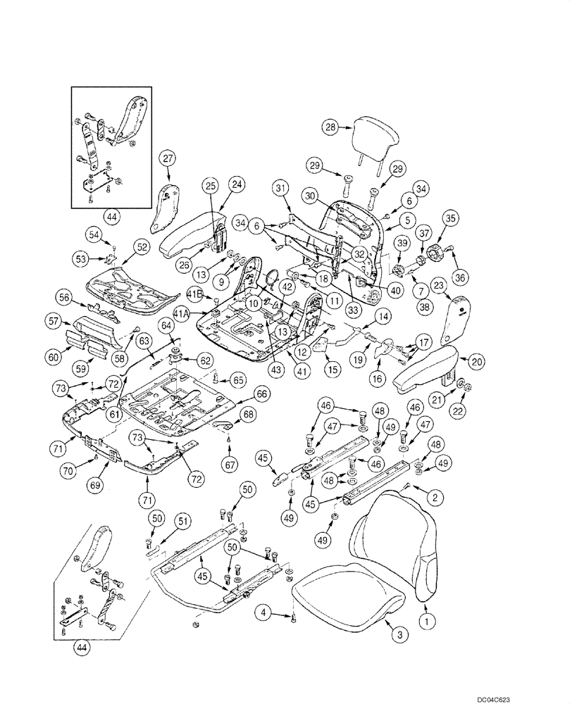 Схема запчастей Case 845 - (09.58[00]) - SEAT ASSY - UPPER SEAT ASSY (OPTIONAL) (09) - CHASSIS