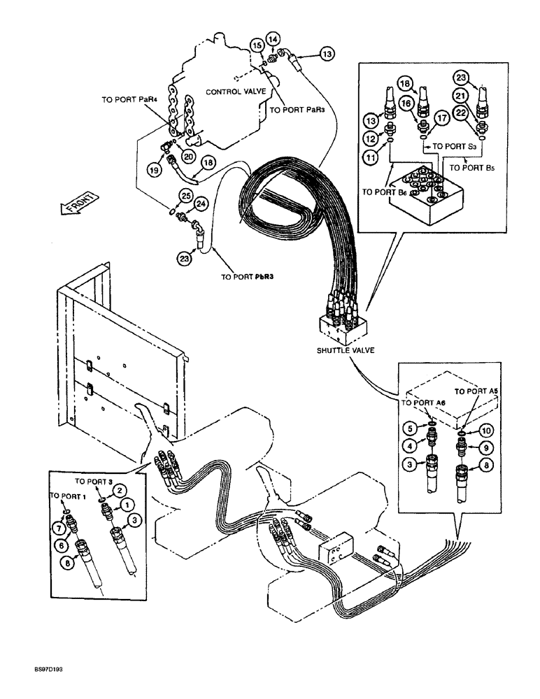 Схема запчастей Case 9045B - (8-028) - BUCKET CONTROL LINES (08) - HYDRAULICS