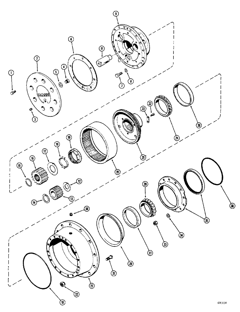 Схема запчастей Case W10B - (184) - L11612 AND L15394 REAR STEERING AXLES, PLANETARY AND RELATED PARTS (06) - POWER TRAIN