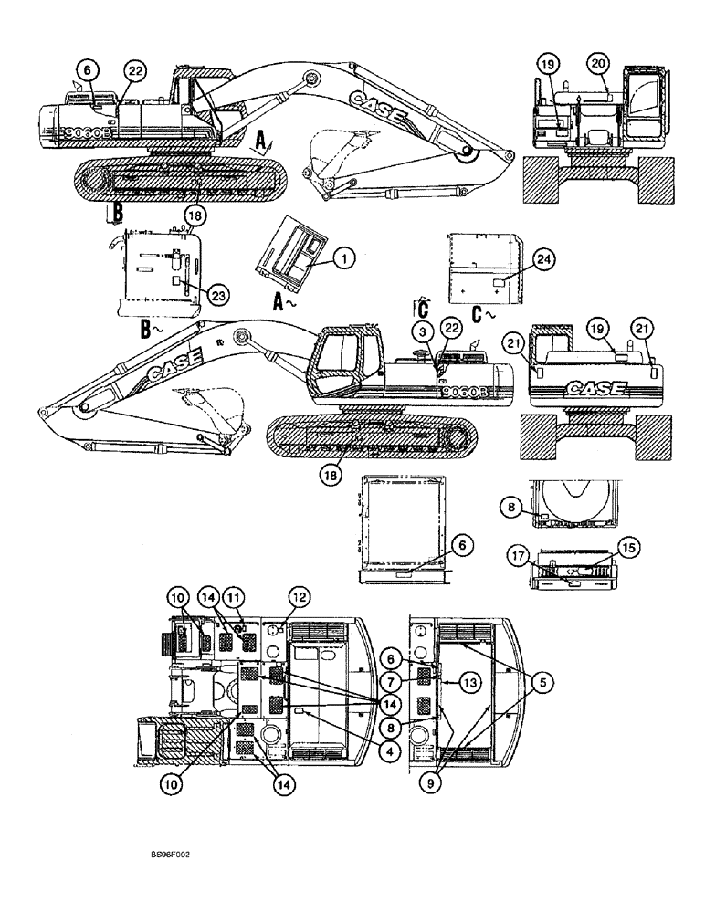 Схема запчастей Case 9060B - (9-096) - DECALS - WARNING AND DANGER, ENGLISH LANGUAGE (09) - CHASSIS