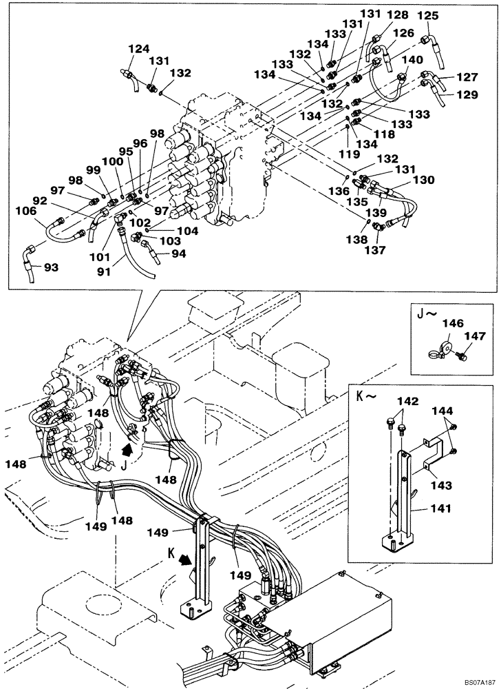 Схема запчастей Case CX160B - (08-22) - PILOT CONTROL LINES, CONTROL VALVE - TWO WAY (08) - HYDRAULICS