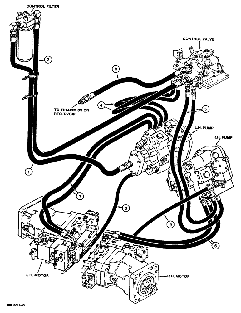 Схема запчастей Case 1550 - (1-12) - PICTORIAL INDEX, TRANSMISSION CONTROL HYDRAULICS FILTER TO CONTROL VALVE, PUMPS & MOTORS (00) - PICTORIAL INDEX