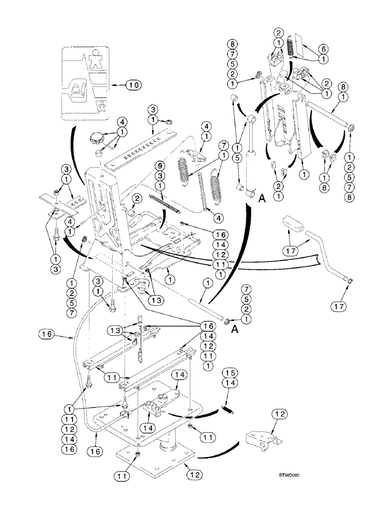 Схема запчастей Case 570LXT - (9-087) - SUSPENSION SEAT, PEDESTAL, WEIGHT ADJUSTER AND SUSPENSION, 570LXT MODELS (09) - CHASSIS/ATTACHMENTS