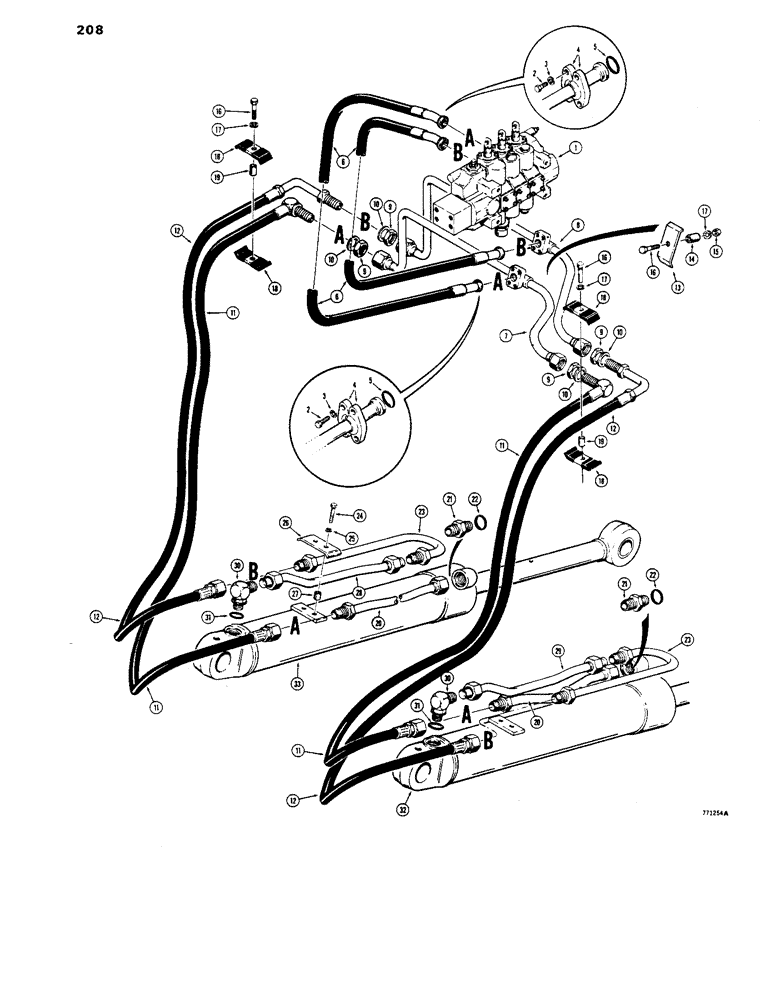 Схема запчастей Case 1450 - (208) - LOADER LIFT HYDRAULIC CIRCUIT, USED TRACTOR SN 8379804 AND AFT, LATE PRODUCTION (08) - HYDRAULICS