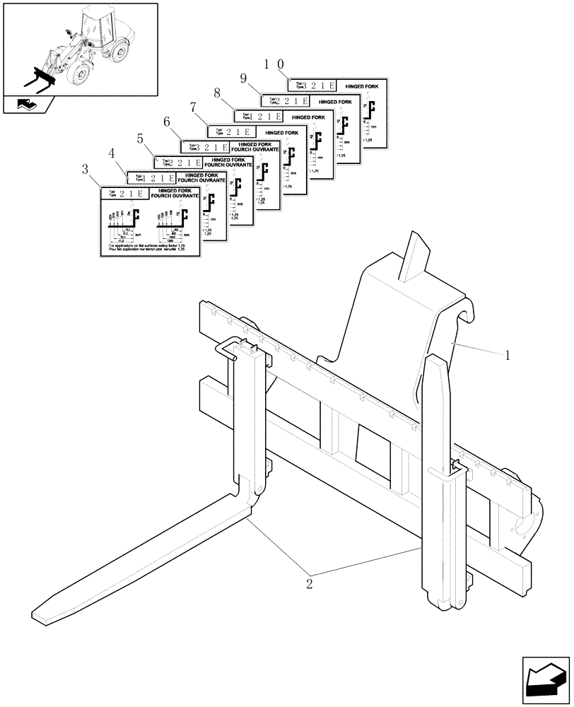 Схема запчастей Case 121E - (078) - COLLAPSIBLE FORK (09) - LOADER/BACKHOE