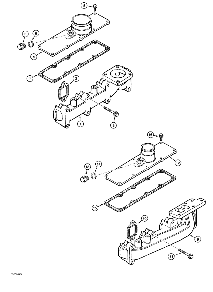 Схема запчастей Case 550G - (2-27A) - MANIFOLDS, EXHAUST & INTAKE, 4-390 & 4T-390 EMISSIONS CERTIFIED ENGINE, P.I.N. JJG0255794 AND AFTER (01) - ENGINE