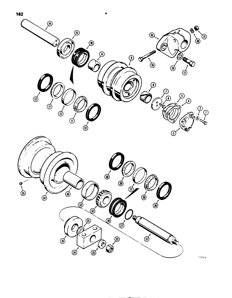 Схема запчастей Case 850B - (182) - D48684 TRACK CARRIER ROLLER, FOR IDENTIFICATION - SEE ITEM 3 OF ILLUSTRATION (04) - UNDERCARRIAGE