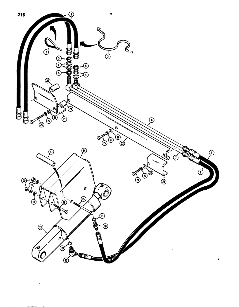 Схема запчастей Case 850B - (216) - DOZER HYDRAULIC CIRCUIT, GRILLE TO CYLINDER, TILT DOZER MODELS (07) - HYDRAULIC SYSTEM