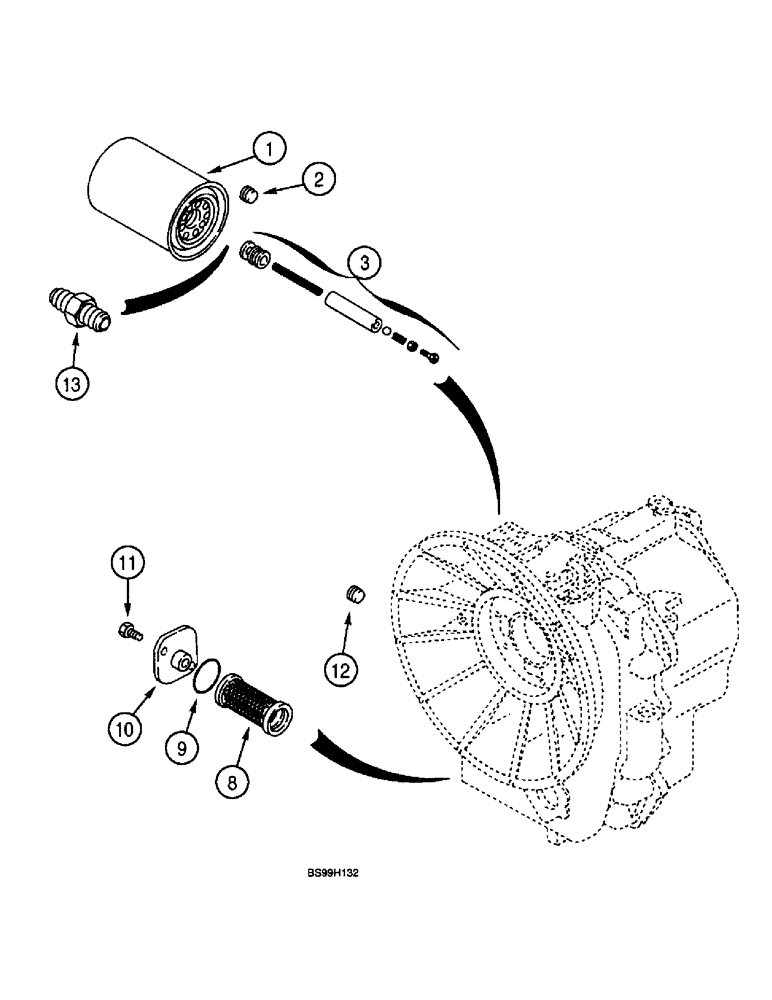 Схема запчастей Case 580L - (6-032) - TRANSMISSION ASSEMBLY, OIL FILTERS, TWO WHEEL AND FOUR WHEEL DRIVE (06) - POWER TRAIN