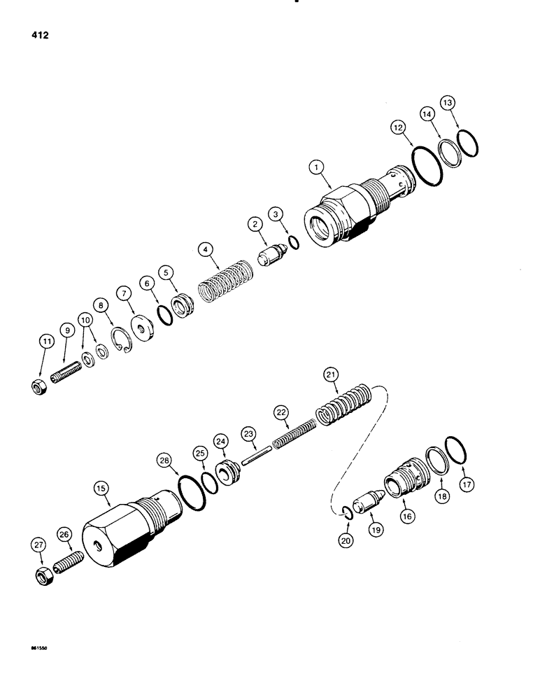 Схема запчастей Case 580SE - (412) - CASE LOADER CONTROL VALVE - TWO SPOOL, CIRCUIT RELIEF VALVE (08) - HYDRAULICS