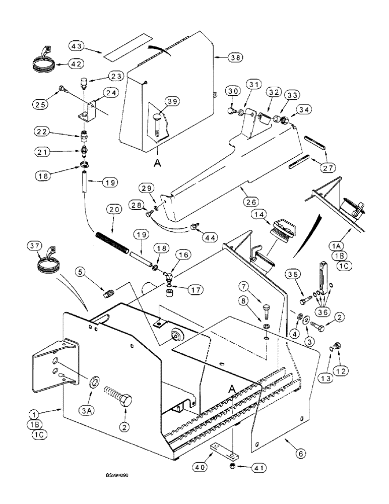 Схема запчастей Case 570LXT - (9-063) - BATTERY BOX, HYDRAULIC OIL TANK, AND RIGHT-HAND STEP (09) - CHASSIS/ATTACHMENTS