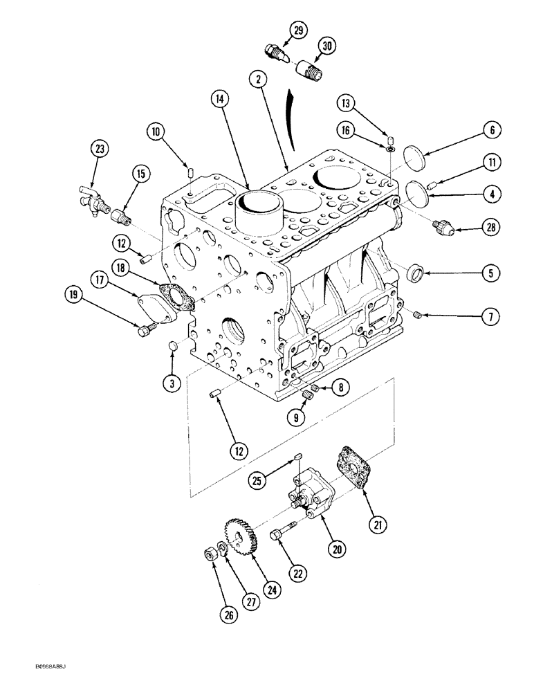 Схема запчастей Case 1818 - (2-12) - CYLINDER BLOCK ASSEMBLY, DIESEL MODELS (02) - ENGINE