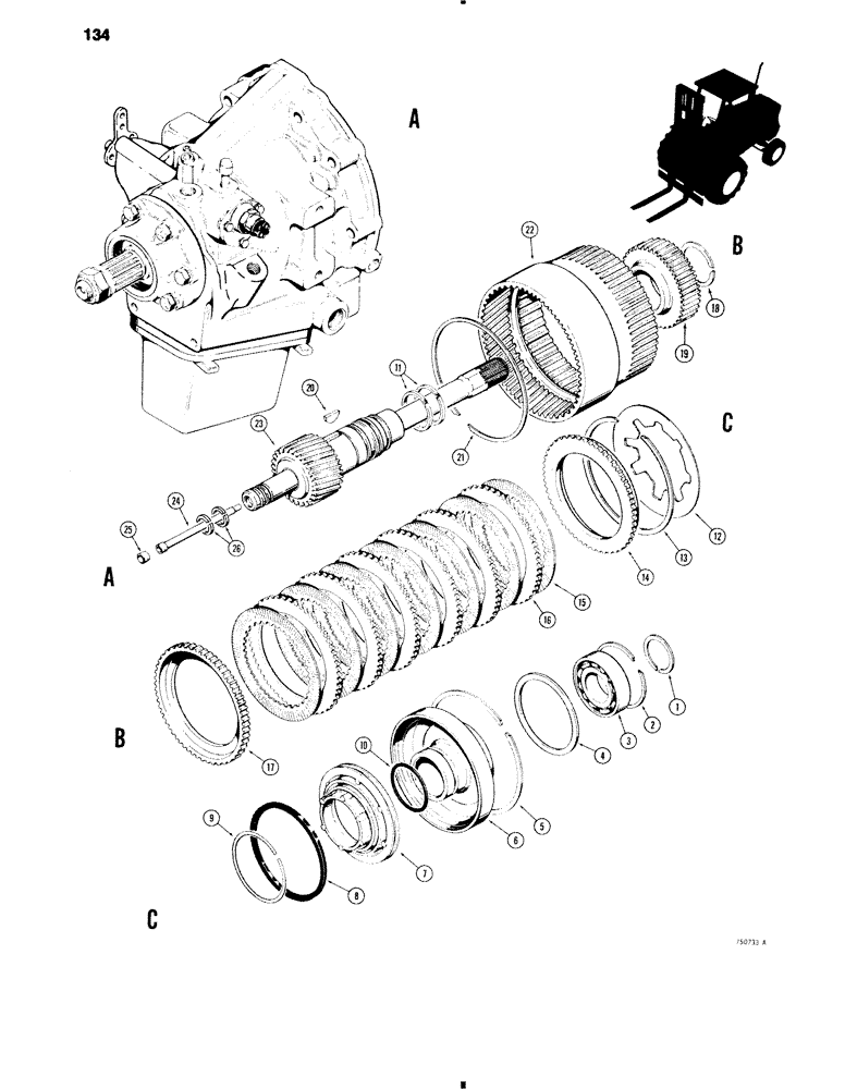 Схема запчастей Case 584C - (134) - POWER SHUTTLE, INPUT SHAFT AND FORWARD CLUTCH (21) - TRANSMISSION