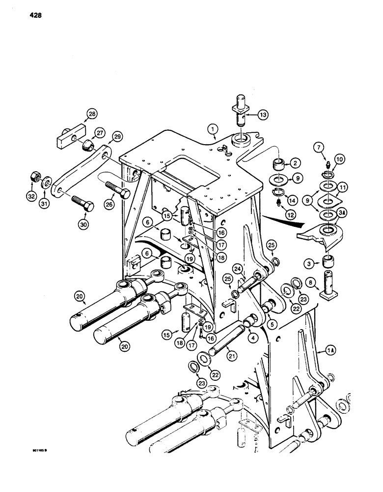 Схема запчастей Case 480D - (428) - BACKHOE MOUNTING FRAME, 480D MODELS ONLY (84) - BOOMS, DIPPERS & BUCKETS