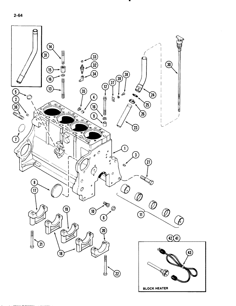 Схема запчастей Case 1835B - (2-64) - CYLINDER BLOCK, 188 DIESEL ENGINE (02) - ENGINE