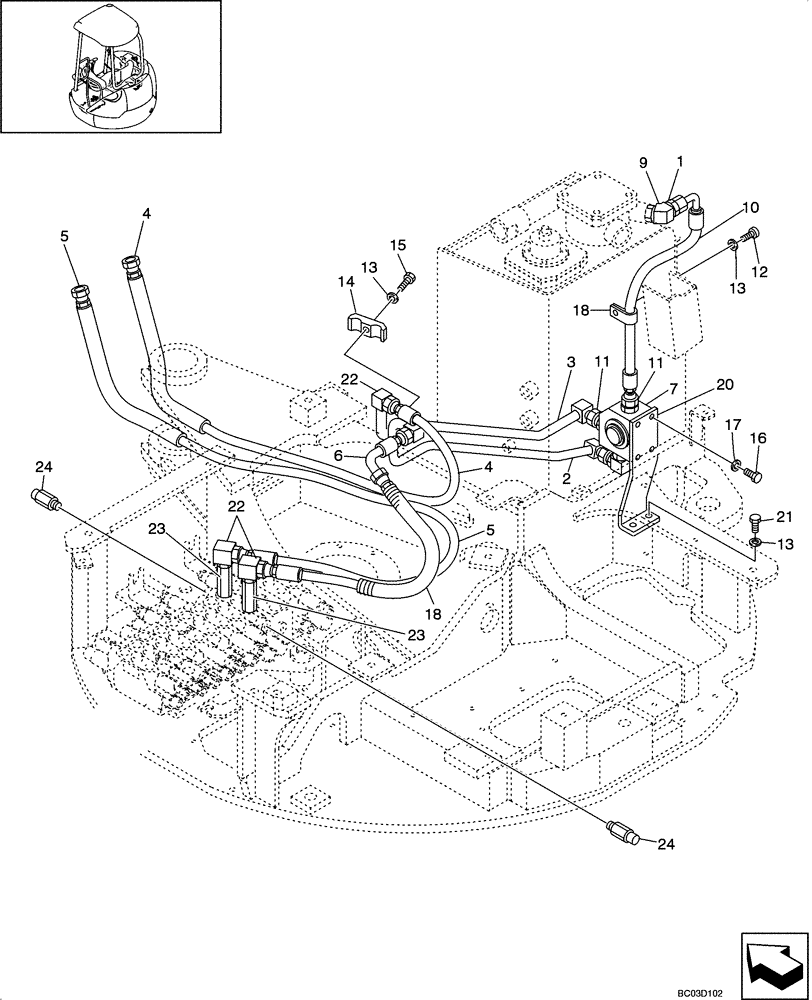 Схема запчастей Case CX31 - (08-05[00]) - HYDRAULIC LINES - UPPER (NIBBLER & BREAKER) (08) - HYDRAULICS