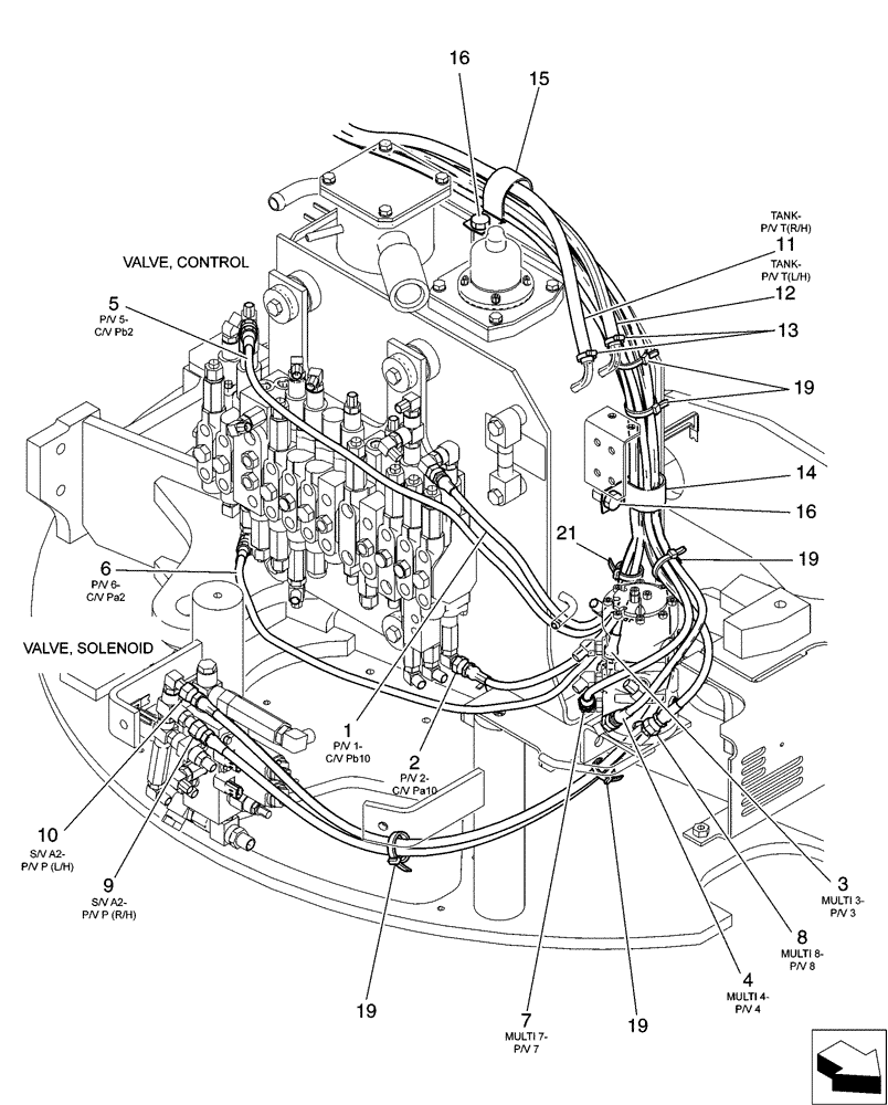 Схема запчастей Case CX31B - (01-054[02]) - CONTROL LINES, REMOTE (35) - HYDRAULIC SYSTEMS