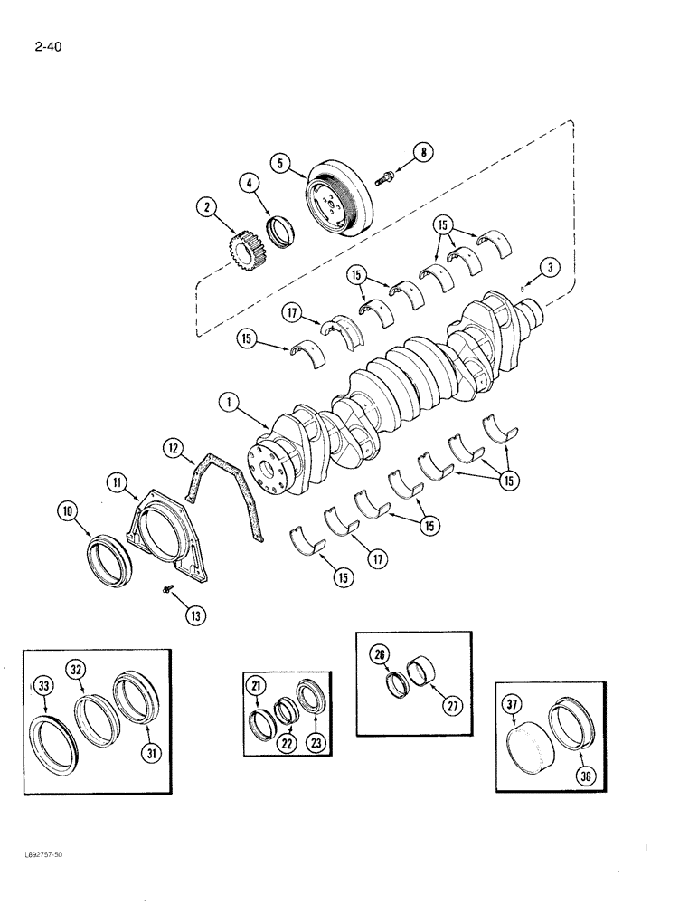 Схема запчастей Case 780D - (2-40) - CRANKSHAFT, 6T-590 ENGINE (02) - ENGINE