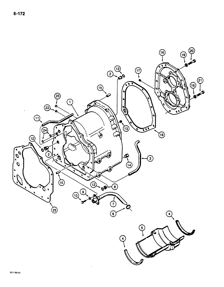 Схема запчастей Case 680K - (6-172) - TRANSMISSION HOUSING, REAR COVER AND TUBES (06) - POWER TRAIN