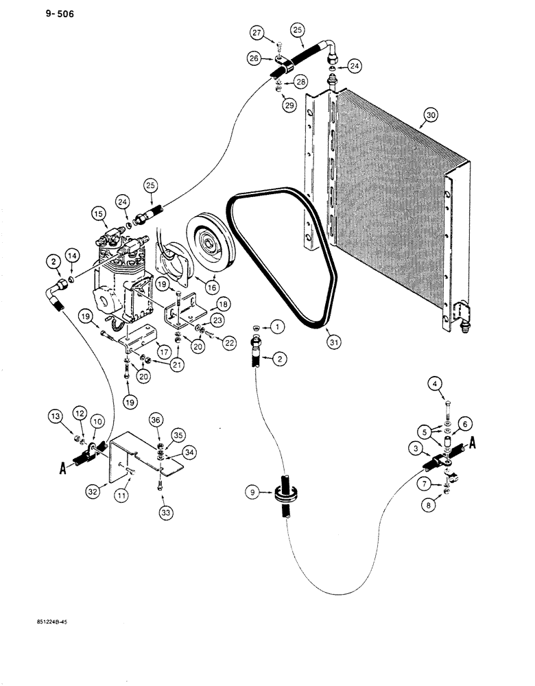 Схема запчастей Case 680K - (9-506) - AIR CONDITIONING RETURN LINES, CAB TO COMPRESSOR AND CONDENSER (09) - CHASSIS/ATTACHMENTS