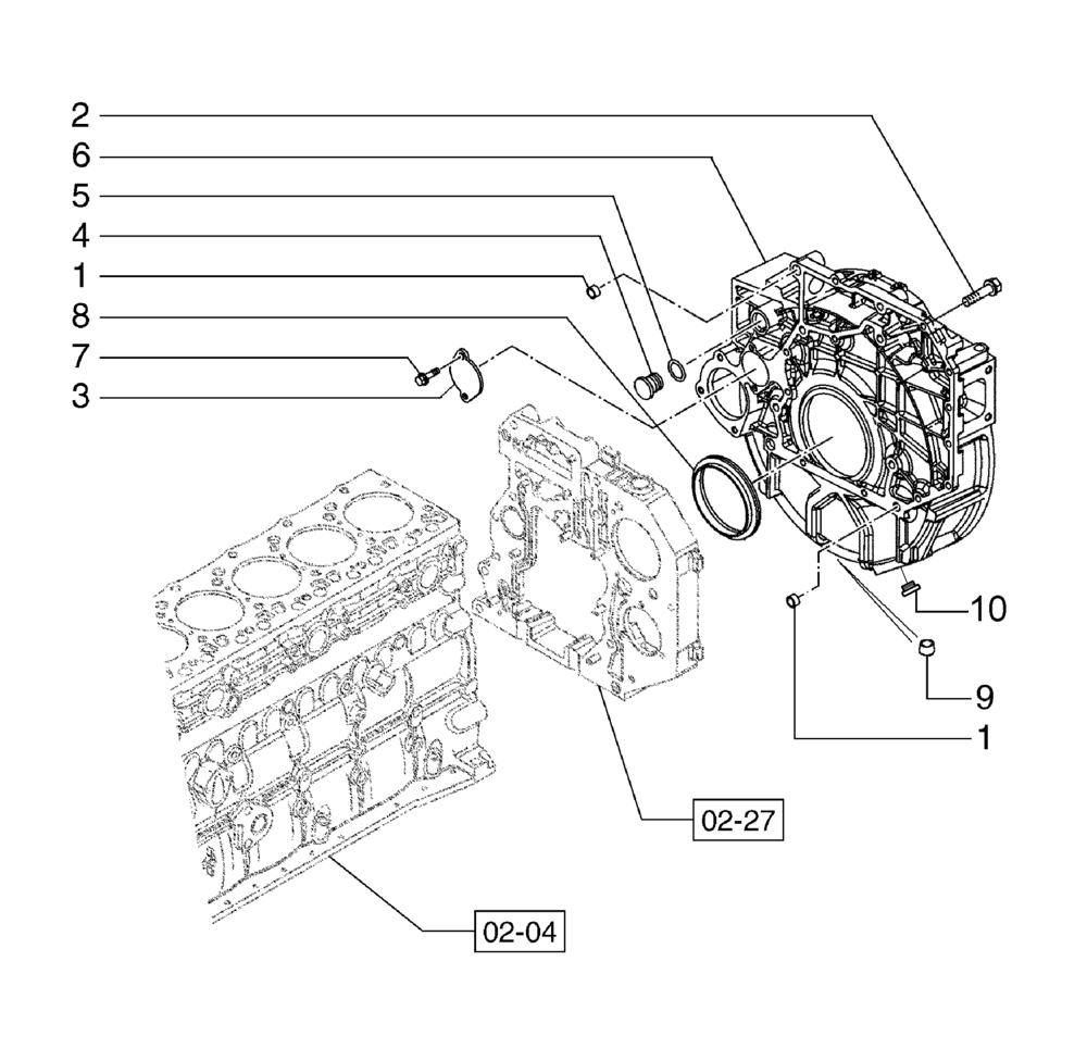 Схема запчастей Case 845B - (02-28[01]) - FLYWHEEL HOUSING (02) - ENGINE