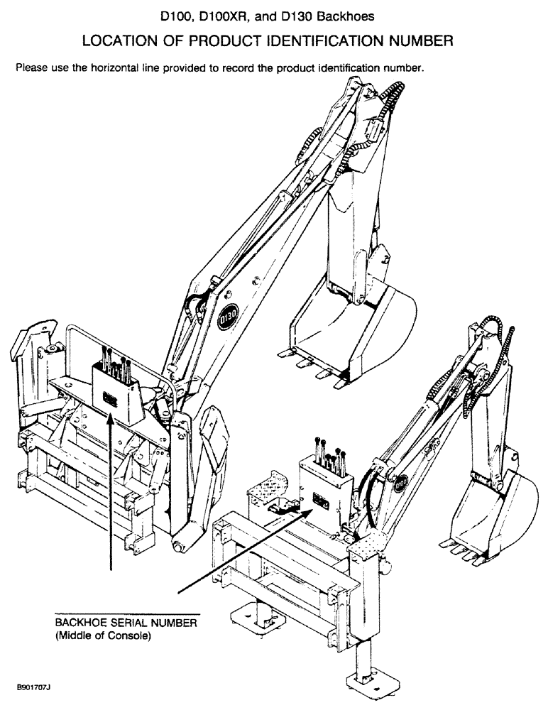 Схема запчастей Case D100XR - (1-02) - LOCATION OF PRODUCT IDENTIFICATION NUMBER 