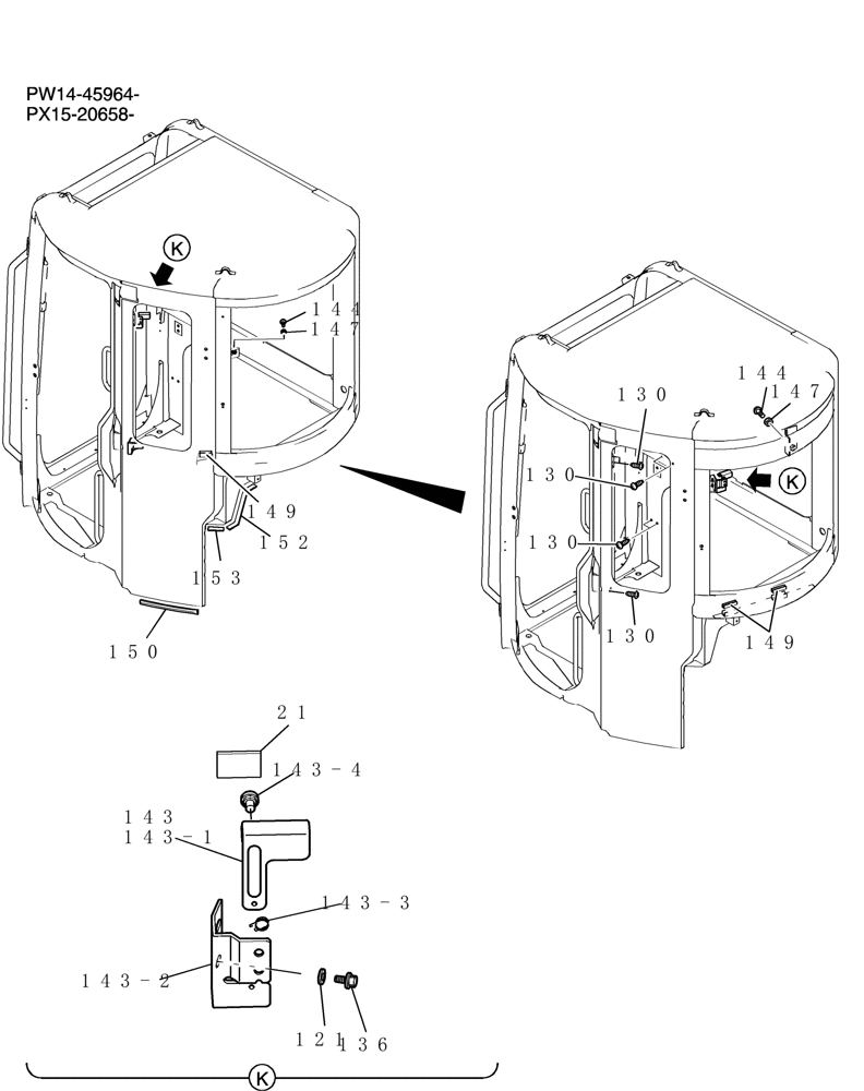 Схема запчастей Case CX36B - (180-01[5]) - CAB ASSEMBLY (05) - SUPERSTRUCTURE