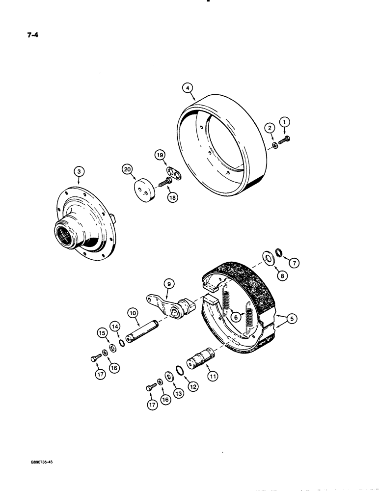 Схема запчастей Case 621 - (7-04) - PARKING BRAKE, P.I.N. JAK0020901 AND AFTER (07) - BRAKES