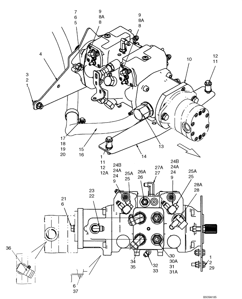 Схема запчастей Case 410 - (06-14) - HYDROSTATICS - PUMP MOUNTING AND FITTINGS (PILOT CONTROL) (06) - POWER TRAIN