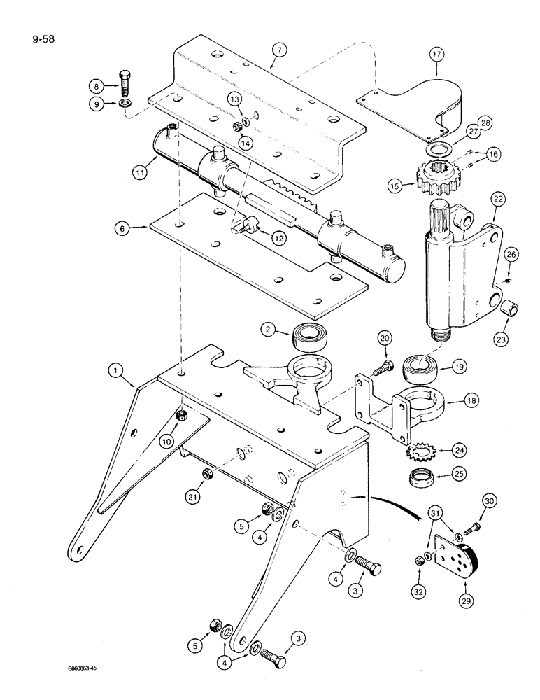 Схема запчастей Case 360 - (9-058) - BACKHOE FRAME AND SWING TOWER (09) - CHASSIS/ATTACHMENTS