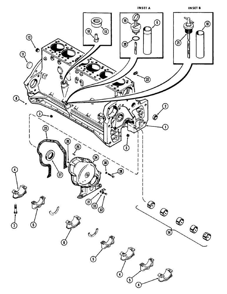 Схема запчастей Case W8B - (007A) - CYLINDER BLOCK ASSEMBLY, (401) DIESEL ENGINE, USED PRIOR TO ENG. SN. 2173890 (01) - ENGINE