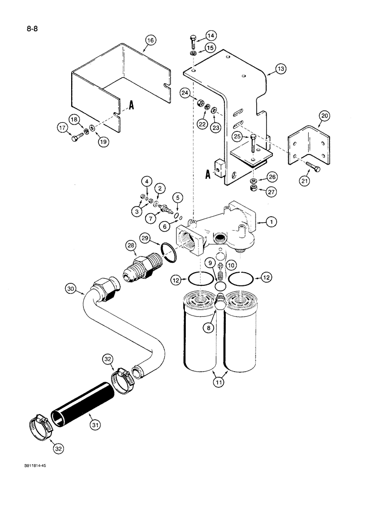 Схема запчастей Case 621 - (8-08) - HYDRAULIC CIRCUIT, OIL FILTER TO HYDRAULIC RESERVOIR (08) - HYDRAULICS