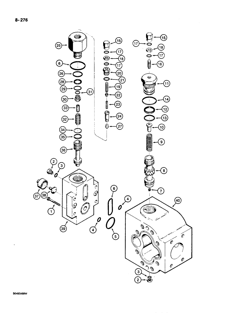 Схема запчастей Case W36 - (8-276) - EQUIPMENT AND STEERING PUMP - L72333, UNLOADING VALVE AND PRIORITY VALVE (08) - HYDRAULICS